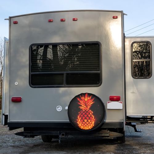 Image of Delerain Red Pineapple in Hearts Spare Tire Cover Wheel Protectors Sun Protector Waterproof for Jeep Trailer RV SUV Truck and Many Vehicle(16 Inch for Diameter 29 inch-31 inch)