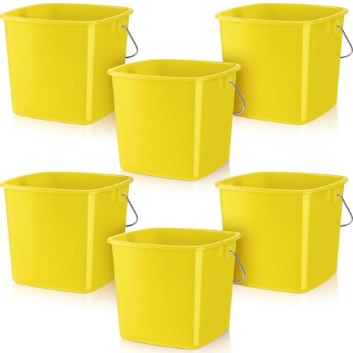 Image of Zhehao 6 Pcs 3 Quart Bucket for Cleaning Small Sanitizer Bucket for Restaurant Square Plastic Pail with Handles for Home, Offices, Commercial Use, Food Service(Yellow)