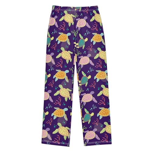 Colorful Turtle Print Boys Long Pants Soft Trousers Elastic Waist Kids Lounge Bottoms with Pockets S-XL