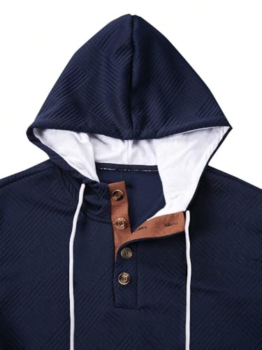 TOMITANY Mens Hoodies Casual Textured Long Sleeve 1/4 Button Pullover Hooded Sweatshirts Elbow Patchwork3