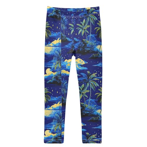 Boccsty Dark Blue Yellow Palm Trees Stars Girls Leggings Kids Yoga Pants Dance Active Tights 4T