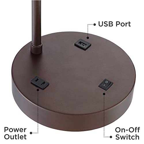 360 Lighting Colby Modern Desk Table Lamp With Usb And Ac Power Outlet In Base 21" High Bronze Metal Linen Uno Fitter Drum Shade For Living Room Bedroom House Bedside Nightstand Home Office #TOP4
