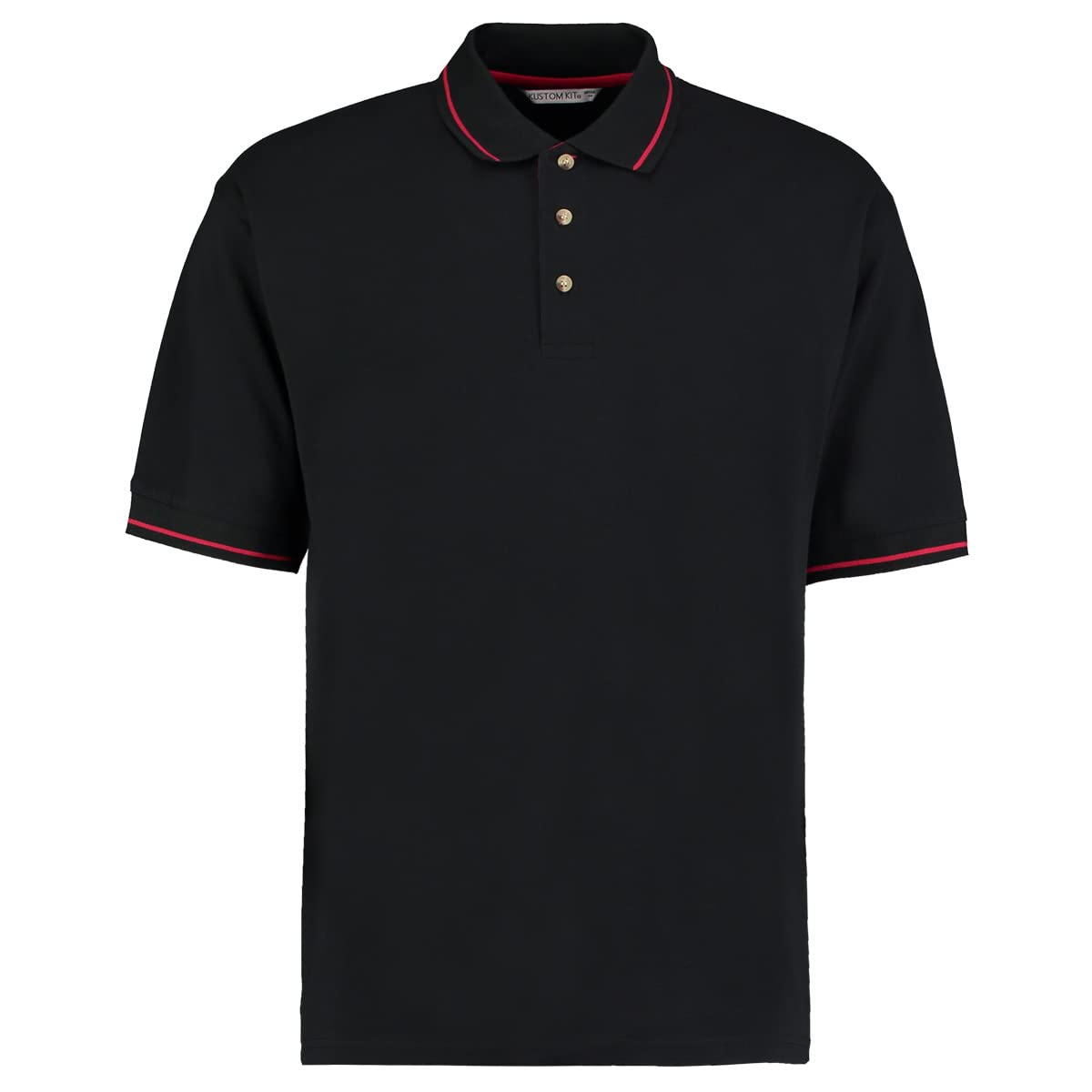 Kustom Kit Mens Short Sleeve Polo Shirts, Black/Bright Red, X-Small. KK606