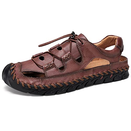 Men's Casual Sandals, Baotou Soft Beach Sandals, Adjustable Outdoor Sports Non-Slip Casual Shoes for Mountaineering (Brown 41)