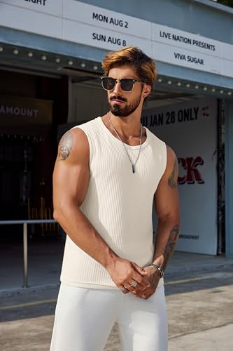 Image of COOFANDY Mens Casual Tank Tops 2 Pack Waffle Knit Sleeveless Shirt Breathable Tank Shirts Summer Muscle Tee