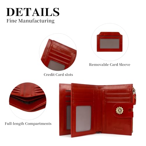 Image of Leather Wallet Women,RFID Blocking Womens Wallet Bifold Compact Card Holder Small Wallet for Women with Removable ID Window Winered