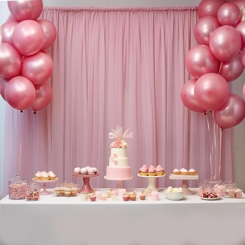 Image of 2pcs Backdrop Decoration Net Tulle Large Size, Nylon Made, Reusable, Soft, Wrinkled Free, 8 x 5 ft Each, Cabana Tent Party Decoration Items for Birthday, Anniversary (Baby Pink)