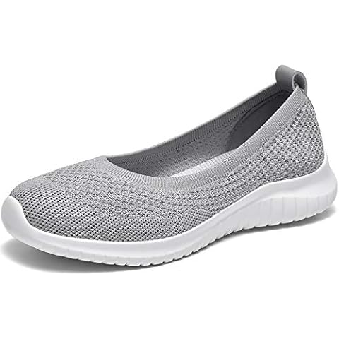 konhill Women Trainers Casual Shoes - Breathable Slip-on Comfortable Mesh Walking Loafers 5.5UK Light Gray Cover
