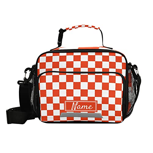 Glaphy Custom Red And Black Plaid Lunch Bag For Boys Kids, Personalized Your Name Lunch Tote Bags Insulated Lunch Box For Office Work School Picnic #TOP15
