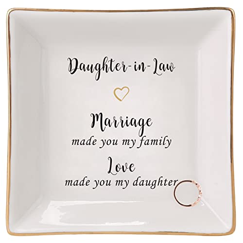 HOME SMILE Mother's Day Wedding Valentine Gifts for Daughter In Law From Mother In Law,Ceramic Ring Dish jewelry Tray,-Marriage Made You My Family,Love Made You My Daughter