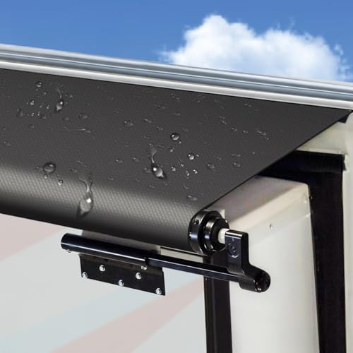 Xenjum RV Slide Out Awning Fabric Replacement 18.5oz Heavy Duty Waterproof Vinyl UV Resistant Slide Topper Fabric for Camper 5th Wheel RVs Trailer Motorhome (170 Fabric Only Black)