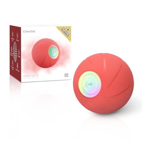 Cheerble [Enhanced Rubber Version Smart Interactive Dog Toy, Wicked Ball PE, Automatic Moving Bouncing Rotating Ball, Active Rolling Ball for Medium Large Dogs Boredom with LED Lights (PE)