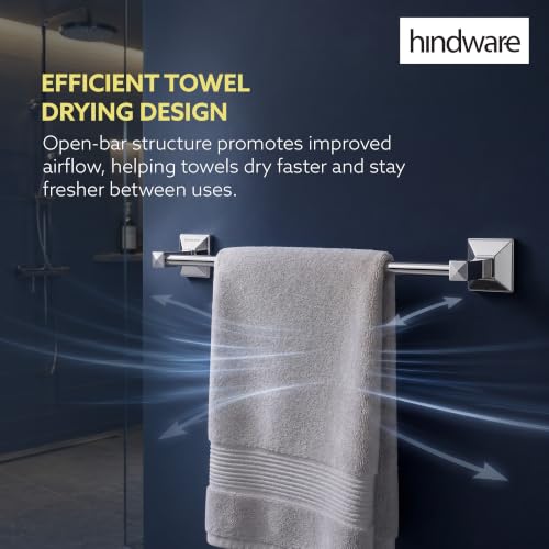 Image of Hindware Stelo Towel Holder for Bathroom - 24 Inch Wide|Superior Stainless Steel | Space Saving Towel Hanger |Mirror Like Chrome Finish | Corrosion Resistant|Dimension(mm): 610*86*52 | 1-year Warranty