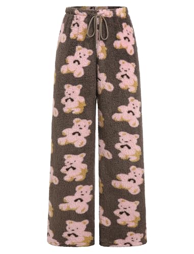 Image of ZAFUL Women's Fuzzy Plush Pajama Pants Wide Leg Pj Bottoms Lounge Pants