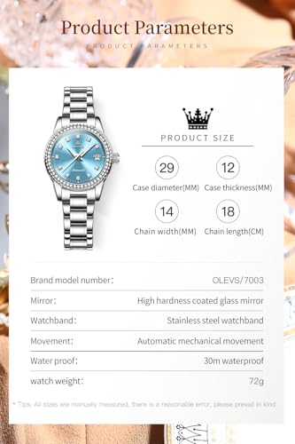 Image of OLEVS Womens Diamond Watches Automatic Mechanical Gold Luxury Dress Ladies Self Winding Original Stainless Steel Wrist Watch