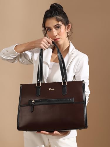 Image of EXOTIC Aveline Work Tote Bag for Women | Multi-Compartment Laptop Tote with Luggage Sleeve & Front Zip Pocket | Fits up to 14-Inch Laptop | Office & Travel Handbag