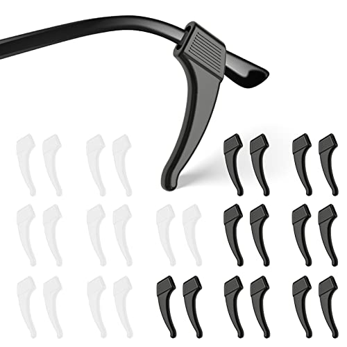SMARTTOP 20 Pairs Anti-Slip Eyeglass Ear Grips Hook Comfortable Silicone Elastic Eyeglasses Temple Tips Sleeve Holder-For Eyeglasses Sunglasses Spectacles Glasses Reading (10 Black&10 Clear)