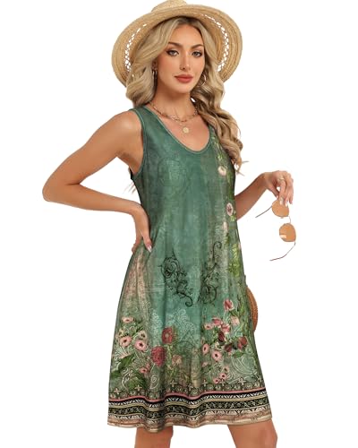 Image of elescat Womens Summer Dresses Casual V Neck Sleeveless Pockets Beach Loose Tank Sundress 2026