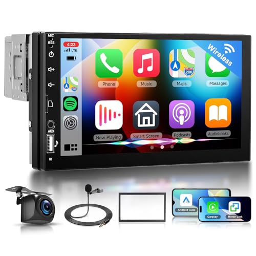 VECHTEL Autoradio 1 Din Carplay Android Auto sans Fil, écran Tactile 7 Pouces Radio Bluetooth FM avec, Mirror Ink,EQ, Navigation WiFi GPS,USB/TF/AUX-in, autoradio avec écran/Commande au Volant