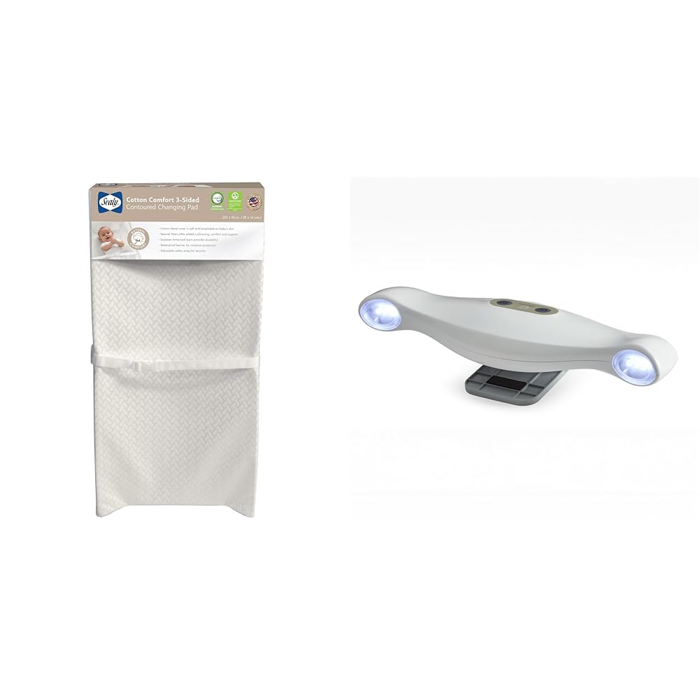 Bundle of Sealy Cotton Comfort Waterproof 3-Sided Contoured Baby Diaper Changing Pad + Contours GlowFlex Universal Changing Pad Light