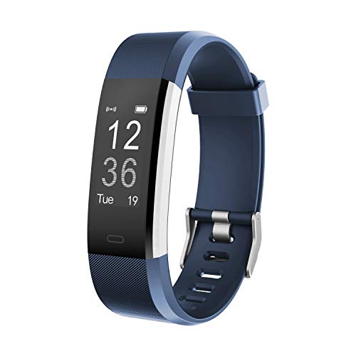 moreFit Fitness Tracker, Slim HR Plus Heart Rate Smart Bracelet Pedometer Wearable Waterproof Activity Tracker Watch, Silver/Blue