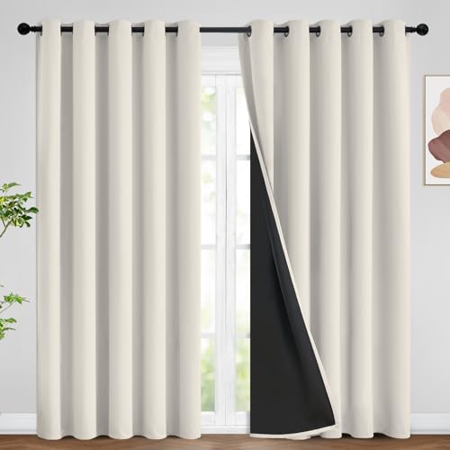 Image of SimpleHome Cream 100% Blackout Curtains Room Darkening Living Room 84 Inch
