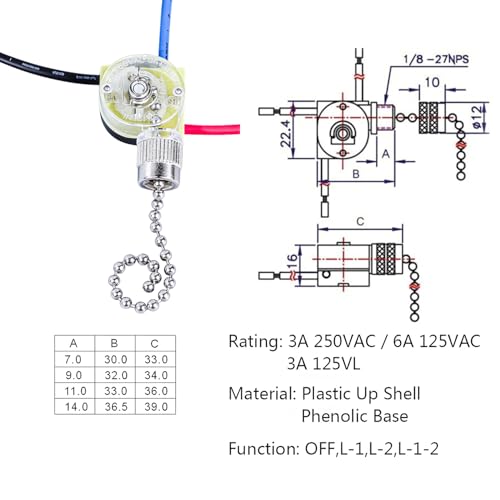 Image of Ceiling Fan Light Pull Switch Zing Ear ZE-110 | 3 Wire Pull Cords Turn On-Off Control Replacement Accessories Compatible with Hunter Fan Wall Table Lamps
