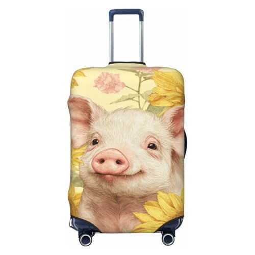 Cute Pig Sunflowers Elastic Travel Luggage Covers Dustproof Scratch-Resistant Suitcase Protector Fit 22-24 Inch