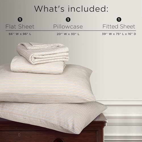 Image of Briarwood Home Printed Flannel Sheet Set, 100% Natural Cotton, Soft, Warm & Deep Pocket, Advanced Nano-Tech Making it Resistance to Pilling; Brushed 6 Times for Softness (Oak Stripes, Twin)