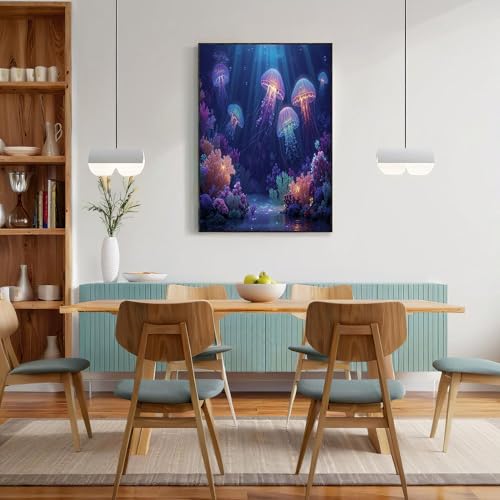 Cuadros en lienzo de medusas JRISEMECY sin marco azul profundo 70x100cm 4
