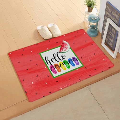 Colorful Striped Slippers Antifatigue Kitchen Bath Door Mat Cushioned Runner Rug,Washable Welcome Floor Sink Mat,Waterproof & Non-Slip Standing Doormat for Kitchen,Hello Summer Red Watermelon 24