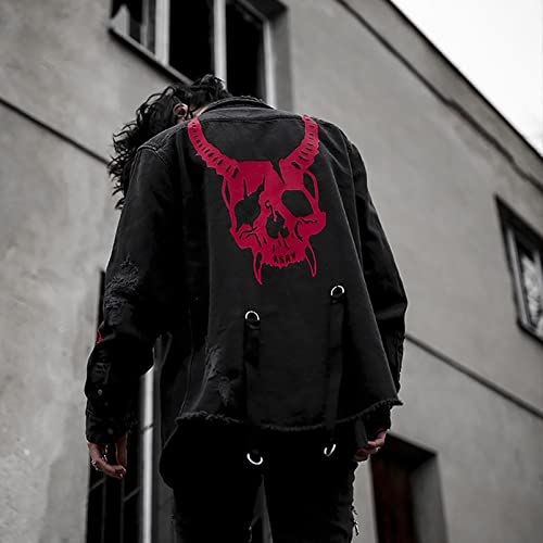 DIOTSR Mens Distressed Denim Jacket Casual Ripped Holes Jean Jacket Hip Hop Punk Street Outwear Black4