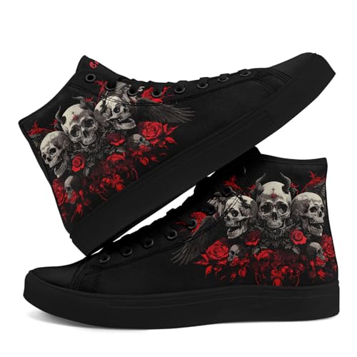 Unisex Skull High Top Sneakers Gothic Punk Hip Hop Canvas Tennis Shoes Fashion Comfortable Walking Shoes3