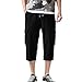Price comparison product image Auied Summer Men's Fashion Summer Casual Pocket Solid Outdoor Drawstring Cotton 3/4 Pants Trousers Slim Fit Sweat Pants Black