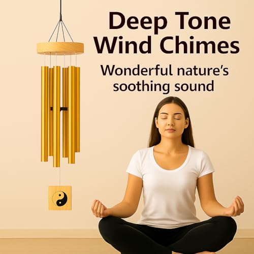 Image of 6 Pipe Wind Chimes for Home & Balcony - 28 Inch Aluminum Chime with Pleasant Soothing Tones | Positive Energy & Good Luck Outdoor Garden Decor | Housewarming Gift for Home & Patio (Gold)