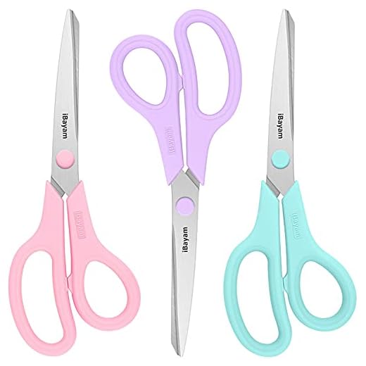 Scissors, iBayam 8" All Purpose Scissors Bulk 3-Pack, Ultra Sharp 2.5mm Thick Blade Shears Comfort-Grip for Office Desk Accessories Sewing Fabric Home Craft School Supplies, Right/Left Handed