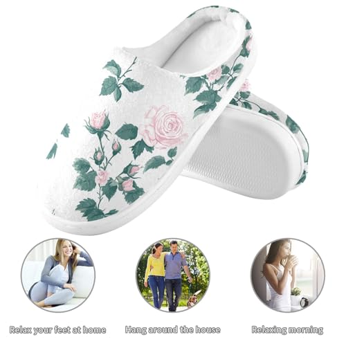 JUNZAN Maldives Pink Polyantha Rose Flowers Women Cotton Slippers Non Slip Memory Foam Travel Slippers for Travel Funny Presents 6-73