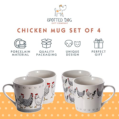 SPOTTED DOG GIFT COMPANY Kip Mokken Set van 4, Koffiemokken met Leuke Kippenpatroon, Keramische Koffiekopjes Bekers, Keuken Cadeau voor Dierenliefhebbers - 380ml - Afbeelding 3