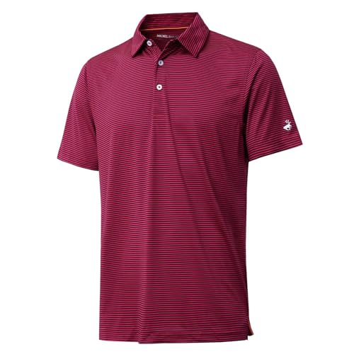 Image of Mens Golf Shirt Moisture Wicking Dry Fit Performance Sport Short Sleeve Striped Golf Polo Shirts for Men