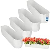 KOTARBAU® 4er Set Blumenkasten Balkon - Blumentopf - 60x14x13cm Weiß - Pflanzkübel - Pflanzkasten - Pflanzentopf - Kunststoff - Balkonkasten - Rustikal - Übertopf groß