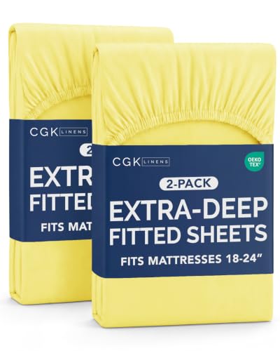 Image of CGK Linens 2 Pack Extra Deep Queen Fitted Sheets - Yellow