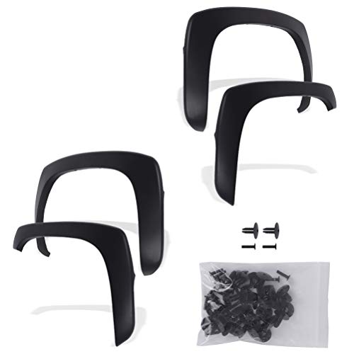 Fender Flares Kit Compatible for 2001-2006 for Chevrolet Silverado 1999-2006 for GMC Sierra Shiny/Smooth Matte Black Front Rear Wheel Factory style