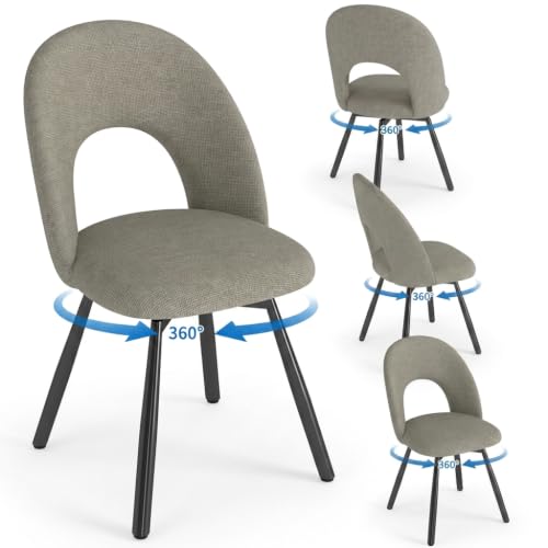 WAFTING Chaise pivotante Salle à Manger Lot de 4,chaises rembourrée en Lin,avec Pieds en métal,Chaise de Table a Manger avec Dossier ajouré, adaptée...