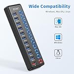 Alimenté USB Le centre, JESWO 11-Port USB 3.0 Le centre (10 Ports de transfert de données + 1 Ports de recharge intelligents) avec Individuel LED Interrupteurs en marche/arrêt, USB Hub Powered avec 12V/3A Adaptateur d'alimentation pour Mac, PC