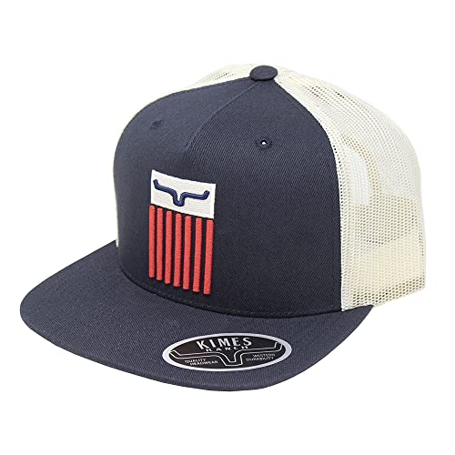Kimes Ranch Mens Cody Embroidered Flag Logo Mesh-Back Trucker Cap-Navy