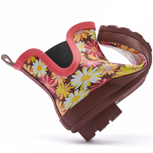 Image of SWIFTFROG Rain Boots for Women - Waterproof Ankle Garden Shoes Anti-Slipping Floral Printed Rainboots for Ladies Stylish Light Ankle Rain Shoes, Women's Rain Footwear