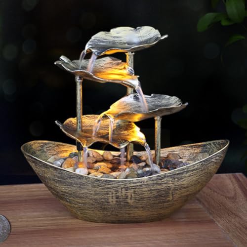 Fontaine de table decorative idee cadeau zen cascade LED doree - 5