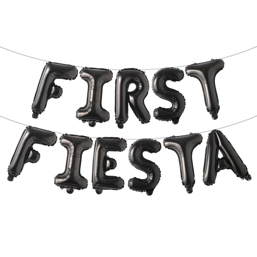 Image of First Fiesta Birthday Decorations Mexican 1st Birthday Party Supplies Multicolor First Fiesta Balloons Mexican Uno Cactus Banner for Cinco De Mayo Taco Bout Uno Party Decor (FIRST FIESTA Black)