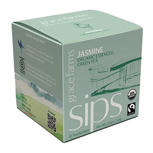 Grace Farms Organic Jasmine Green Tea (12 Enveloped Sachets) | Fragrant And Sweet | Fairtrade And Kosher Certified | Best Green Tea | Gives Back 100% Of Profits #TOP9