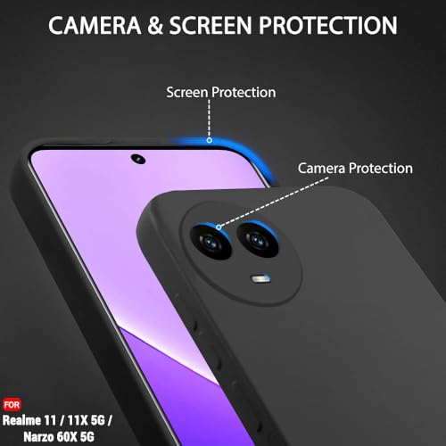 Image of TheGiftKart Genuine Liquid Silicone Back Cover Case for Realme 11 / 11X 5G / C67 5G / Narzo 60X 5G | Soft Micro-Fibre Lining Inside | Camera Protection Bump | Shockproof Back Cover (Silicone, Black)